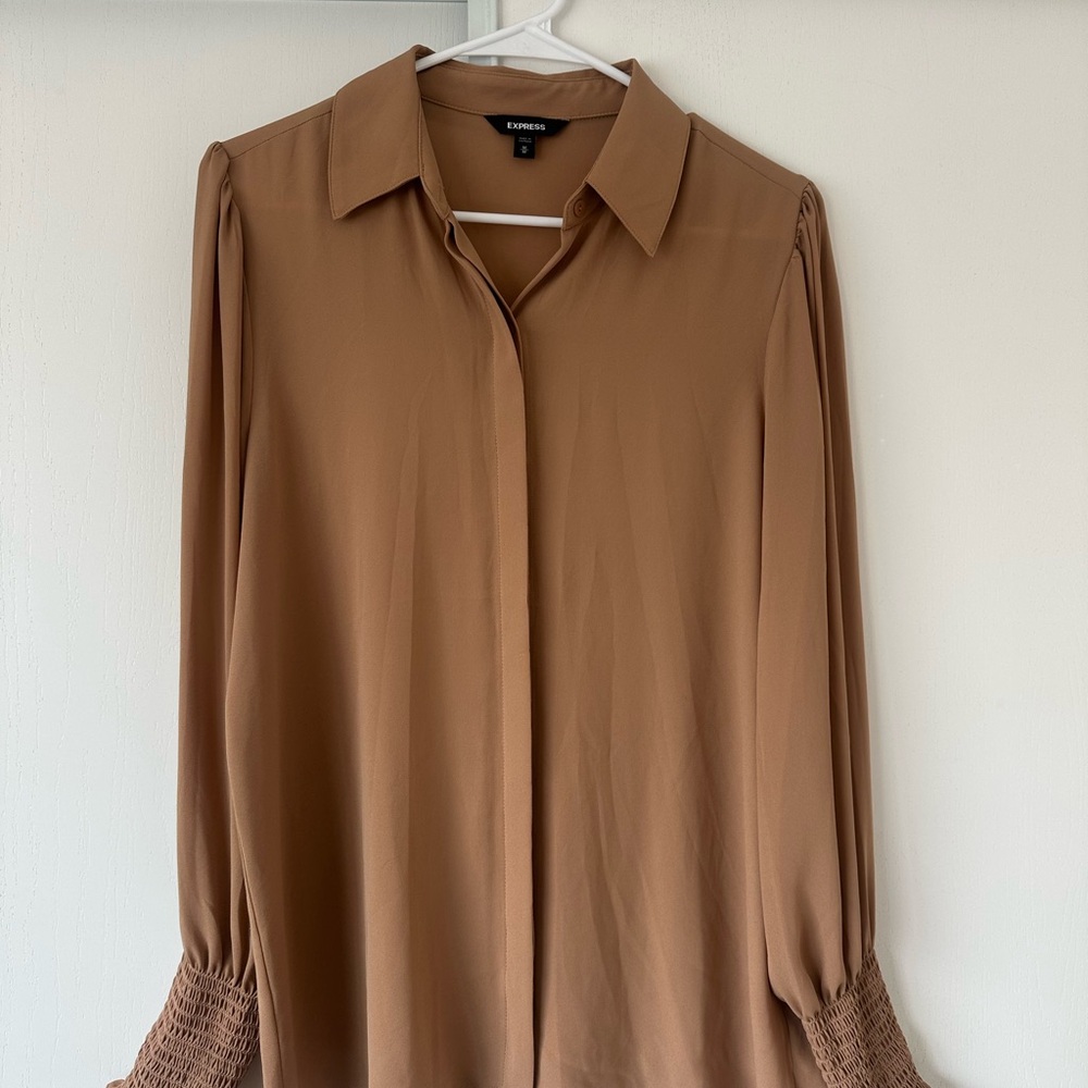 Express Women's Button Down Tan Shirt